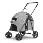 Pet Stroller for Cats Large 4 Wheels Foldable Non-detachable Cat Stroller - Gray - L