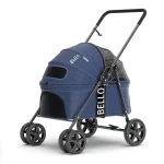 Pet Stroller for Cats Large 4 Wheels Foldable Non-detachable Cat Stroller - Navy blue - L