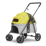 Pet Stroller for Cats Large 4 Wheels Foldable Non-detachable Cat Stroller - Yellow - L