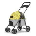 Pet Stroller for Cats Large 4 Wheels Foldable Non-detachable Cat Stroller - Yellow - M