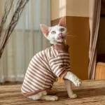 Cotton Striped Bottoming Shirt for Cats - Coffee