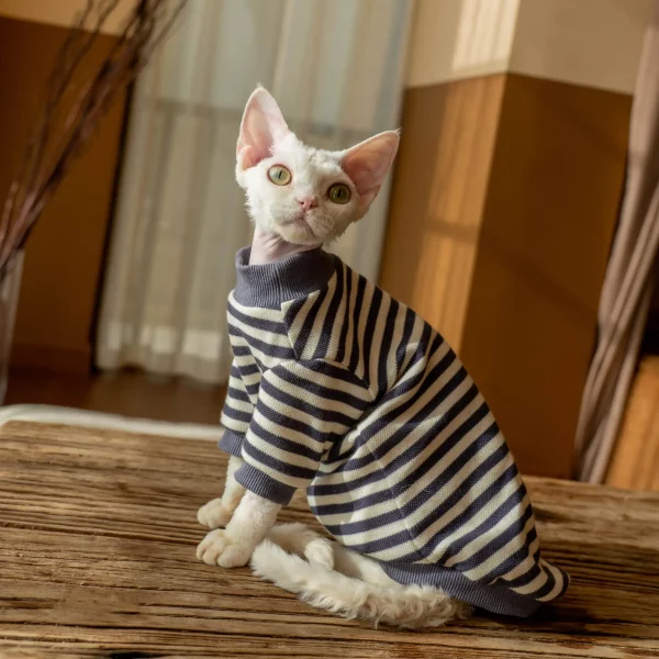 Cotton Striped Bottoming Shirt for Cats - Grey