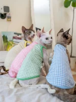 Pure Cotton Breathable Candy Plaid Camisole for Cats