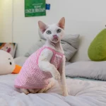Pure Cotton Breathable Candy Plaid Camisole for Cats - Pink