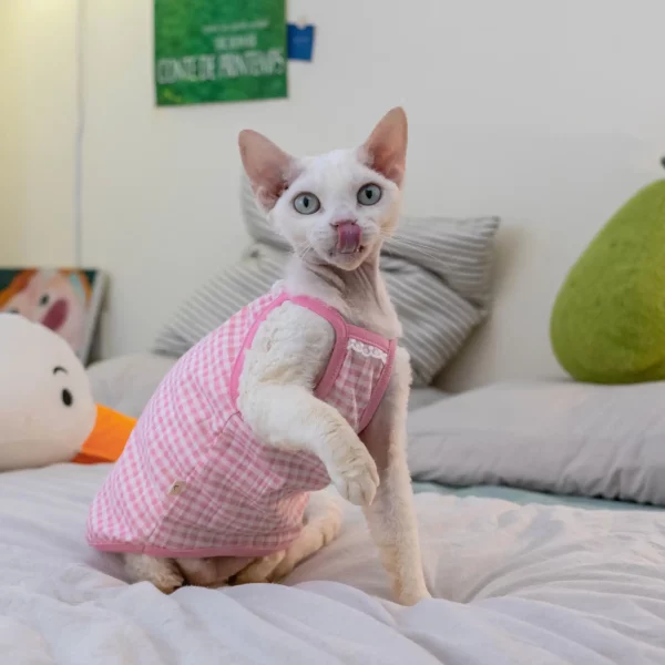 Pure Cotton Breathable Candy Plaid Camisole for Cats - Pink