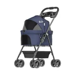 Lightweight Folding Pet Stroller, Non-detachable, One-button Folding - Blue