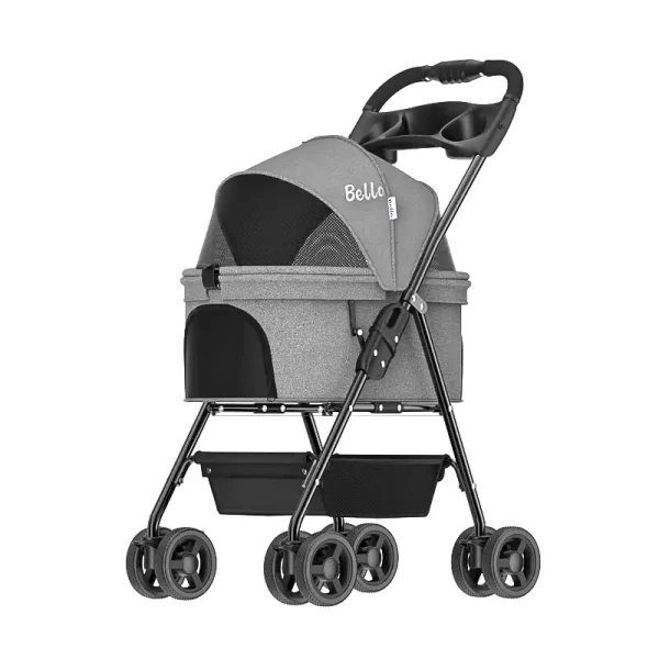 Lightweight Folding Pet Stroller, Non-detachable, One-button Folding - Linen gray