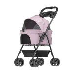 Lightweight Folding Pet Stroller, Non-detachable, One-button Folding - Lotus root pink