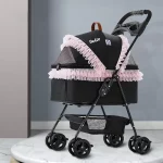 Pet Cat Stroller with Detachable Carrier, Lace Design