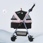 Pet Cat Stroller with Detachable Carrier, Lace Design