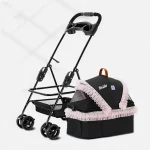 Pet Cat Stroller with Detachable Carrier, Lace Design - Pink