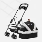 Pet Cat Stroller with Detachable Carrier, Lace Design - White