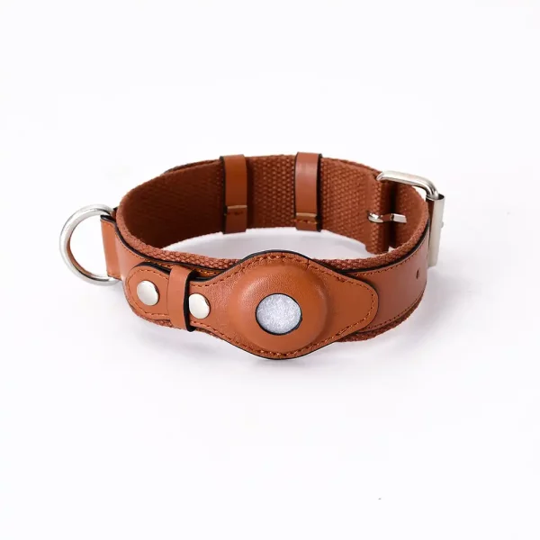 Airtag Collar for Cats Waterproof Leather Breakaway Collar - Brown