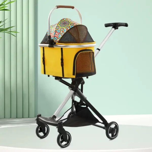 Cat Carriage Stroller with Detachable Carrier - Yellow