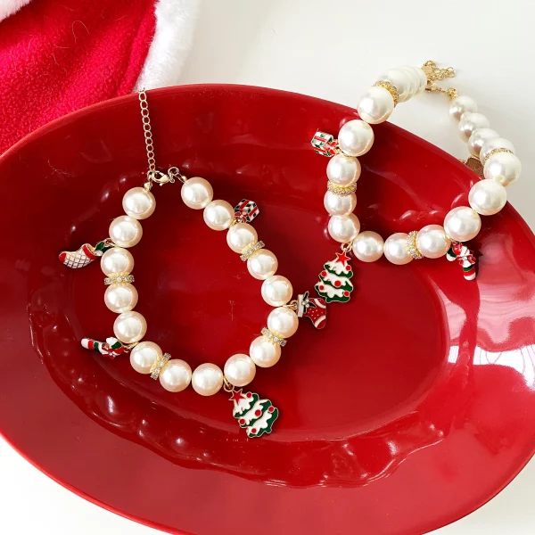 Christmas Pearl Collar Necklace for Cats