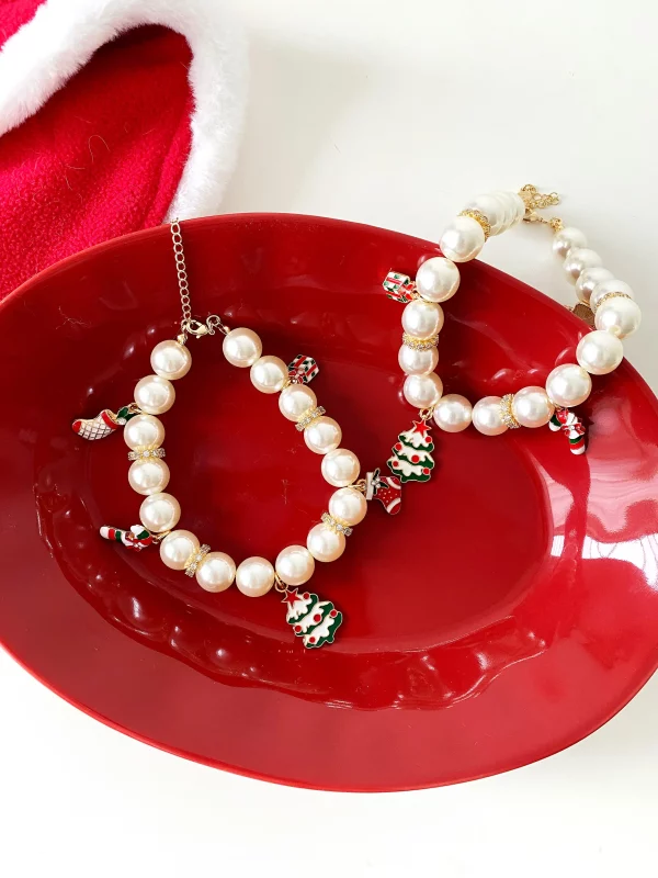 Christmas Pearl Collar Necklace for Cats