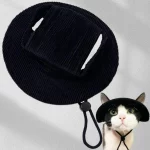 Corduroy Ear-free Bucket Hat for Cats - Black
