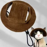 Corduroy Ear-free Bucket Hat for Cats - Brown