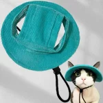 Corduroy Ear-free Bucket Hat for Cats - Lake blue