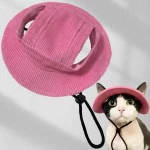 Corduroy Ear-free Bucket Hat for Cats - Pink