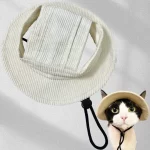 Corduroy Ear-free Bucket Hat for Cats - White