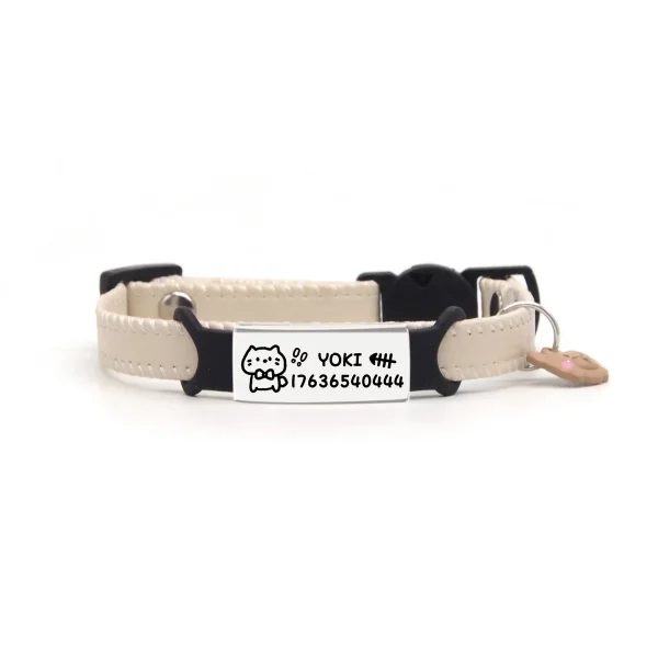 Custom Cat Collars Leather Laser Lettering - White-Customized