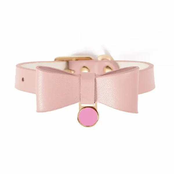Cute Leather Bow Collar for Cats - Pink