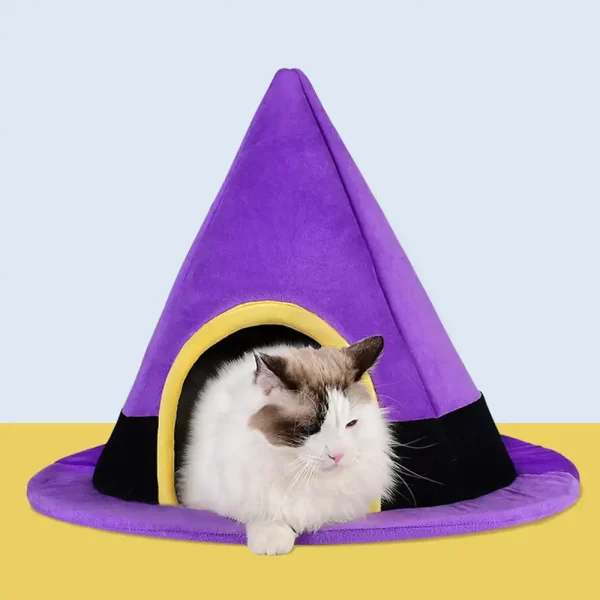 Halloween Witch Hat Shape Fully Enclosed Cat Bed