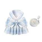 JK Plaid Dress Harness Leash for Cats - Sky blue