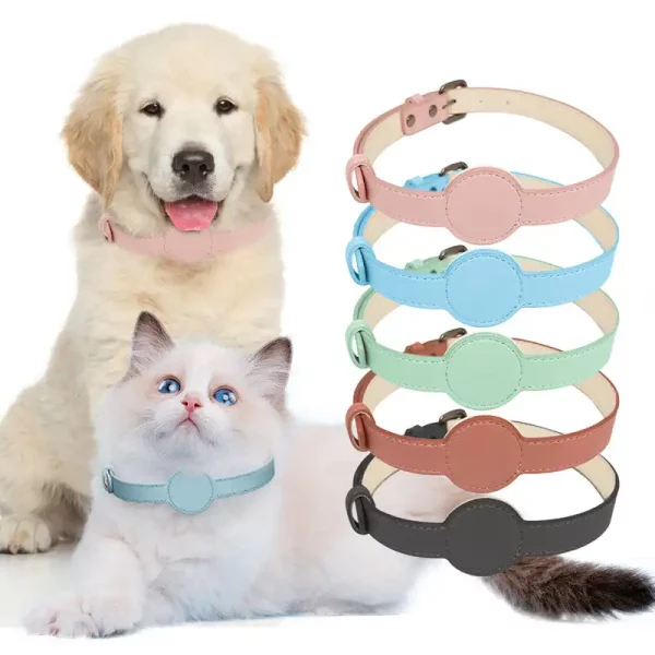 Leather Breakaway Cat Collar with Airtag Holder for Cats