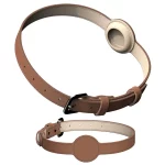Leather Breakaway Cat Collar with Airtag Holder for Cats - Brown