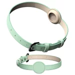 Leather Breakaway Cat Collar with Airtag Holder for Cats - Light green