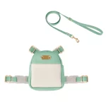 Leather Harness Backpack Leash for Cats - Green