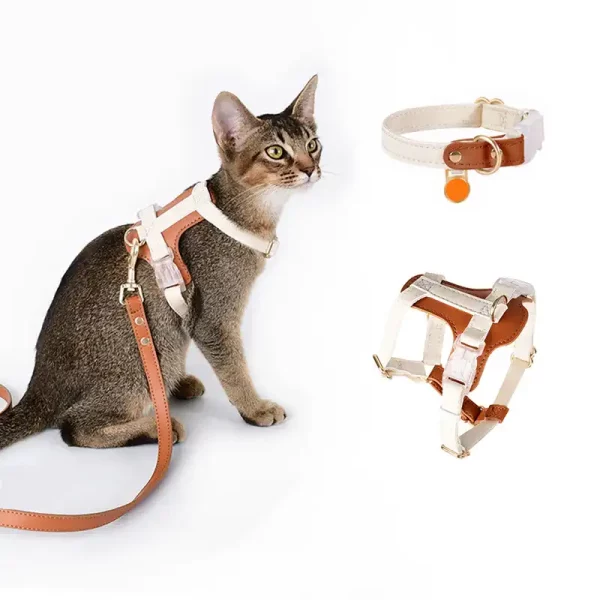 Leather Leash Collar Harness for Cats