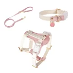 Leather Leash Collar Harness for Cats - Pink