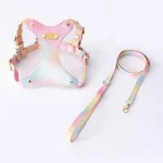 Leather Waterproof Colorful Cat Harness - Pink Set