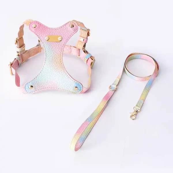 Leather Waterproof Colorful Cat Harness - Pink Set