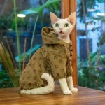 Retro Corduroy Bunny Hoodie for Cats - Brown