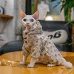 Retro Corduroy Bunny Hoodie for Cats - Khaki