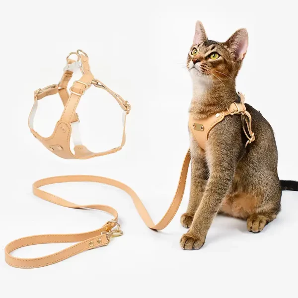 Soft Leather Cat Harness Leash Set