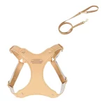 Soft Leather Cat Harness Leash Set - Apricot