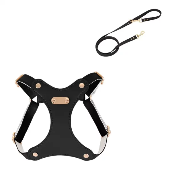 Soft Leather Cat Harness Leash Set - Black