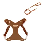 Soft Leather Cat Harness Leash Set - Brown