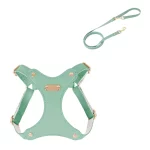 Soft Leather Cat Harness Leash Set - Green