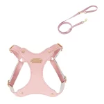 Soft Leather Cat Harness Leash Set - Pink