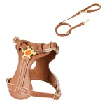 Soft PU Leather Cat Leash Harness Set - Brown