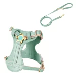 Soft PU Leather Cat Leash Harness Set - Green