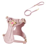 Soft PU Leather Cat Leash Harness Set - Pink