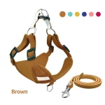 Suede Reflective Harness Leash for Cats - Brown