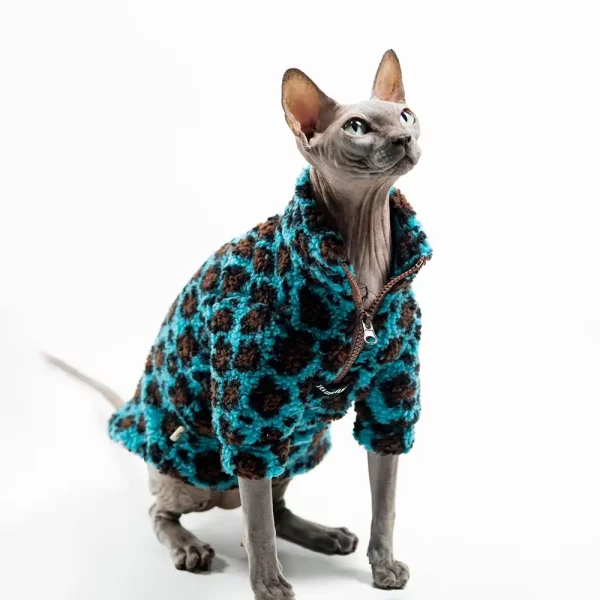 Winter Blue Leopard Zipper Sweatshirt for Cats